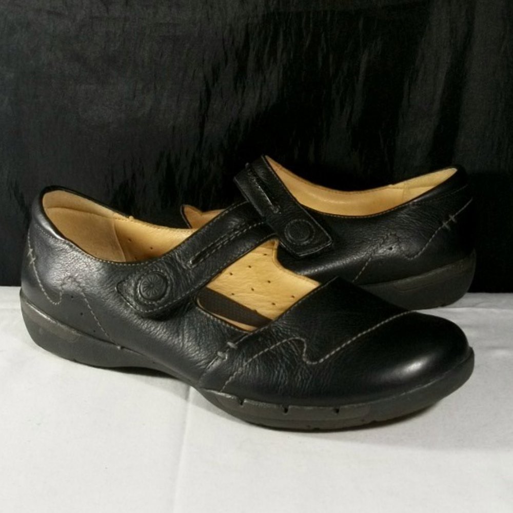 CLARKS UN.HELMA BLACK LEATHER MARY JANE STRAP COMFORT LOAFERS 7M 26102762